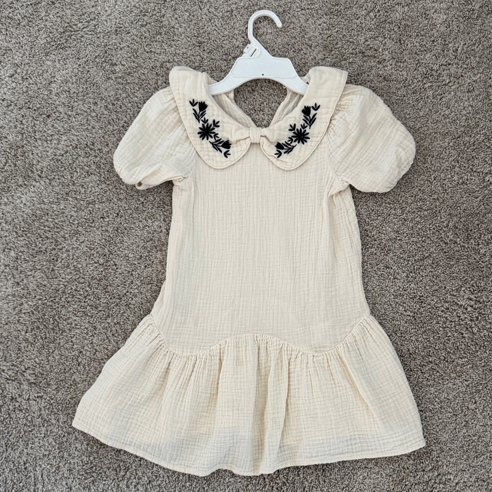 Charming Cream Kids Dress with Floral Embroidery